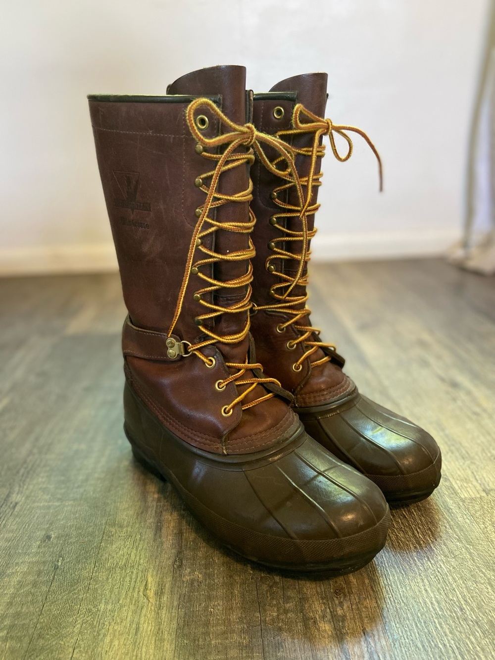 Lacrosse Big Mountain Leather & Rubber Chestnut Brown Lace-Up Duck Boots 10 EUC